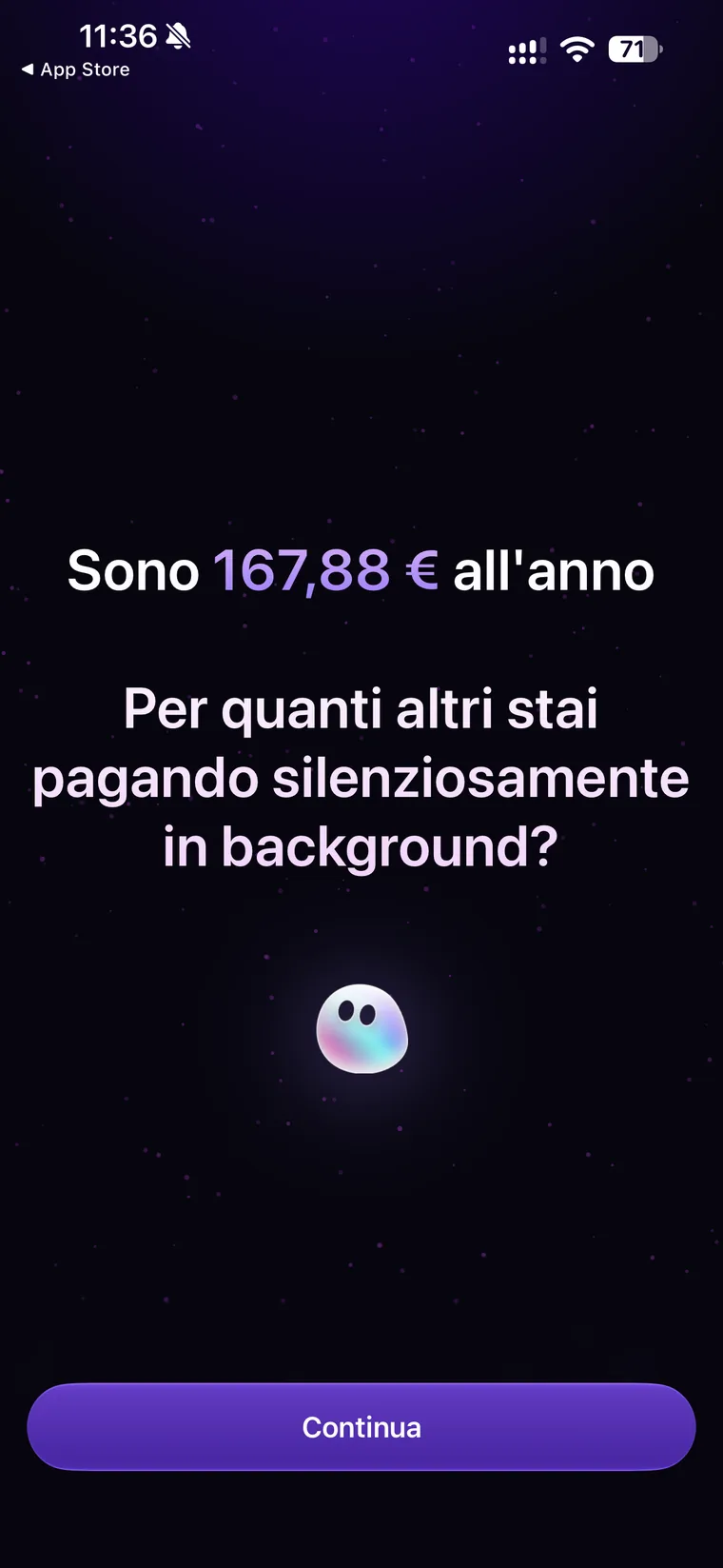 Schermata di Orbit che mostra il costo annuale calcolato di 167,88 euro e chiede per quanti altri abbonamenti si stia pagando in background