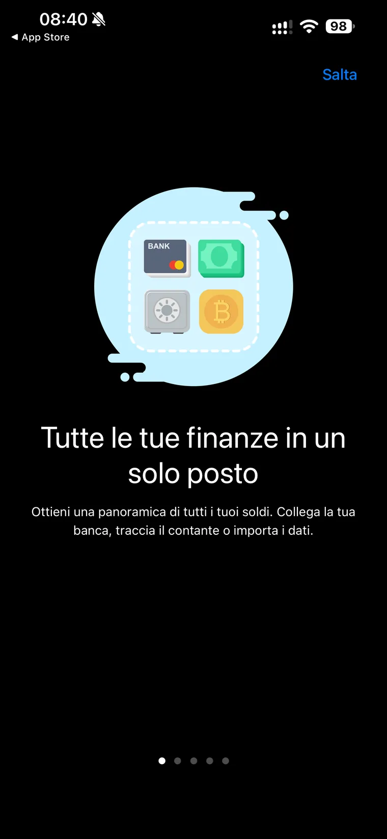 Onboarding di Wallet, Tutte le tue finanze in un solo posto: collega la banca, traccia il contante o importa i dati