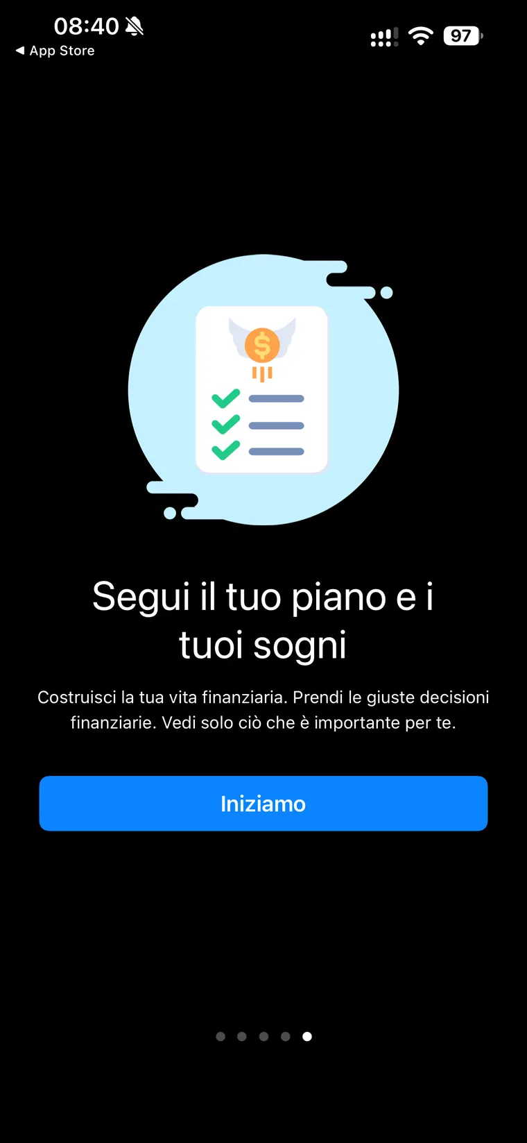 Onboarding di Wallet, Segui il tuo piano e i tuoi sogni, con il pulsante Iniziamo