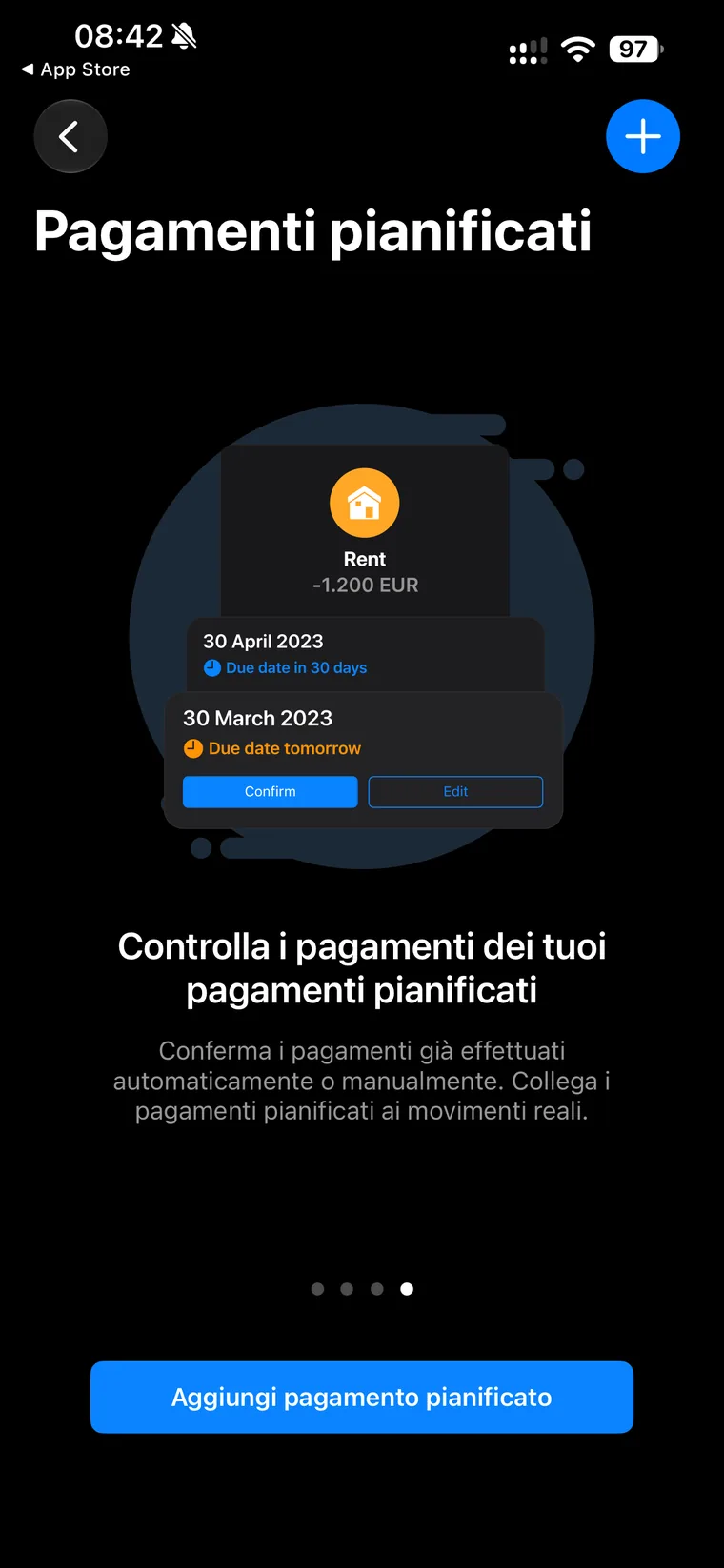 Introduzione ai pagamenti pianificati di Wallet: Controlla i pagamenti, conferma quelli effettuati automaticamente o manualmente e collega i pagamenti pianificati ai movimenti reali